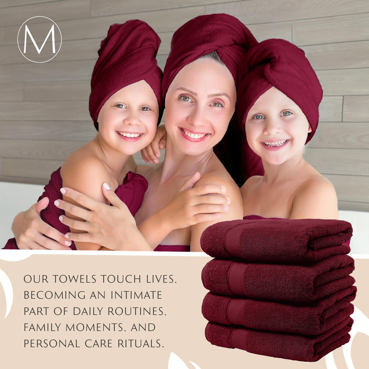 MAURA HOME 4 Piece Bath Towel Set. Extra Large Premium Turkish Towels. Thick, Soft, Plush and Highly Absorbent Luxury Hotel & Spa Quality Towels Burgundy