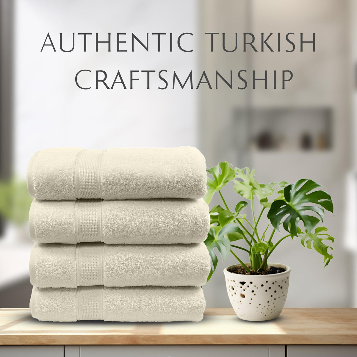MAURA HOME 4 Piece Bath Towel Set. Extra Large Premium Turkish Towels. Thick, Soft, Plush and Highly Absorbent Luxury Hotel & Spa Quality Towels Cream