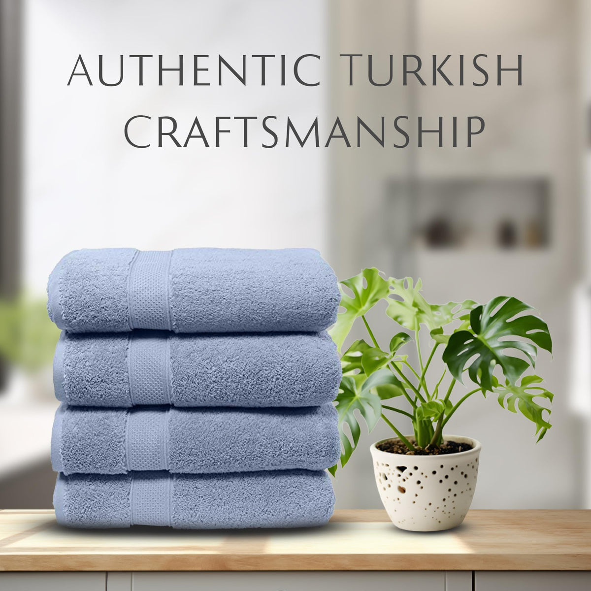 MAURA HOME 4 Piece Bath Towel Set. Extra Large Premium Turkish Towels. Thick, Soft, Plush and Highly Absorbent Luxury Hotel & Spa Quality Towels Serenity Blue