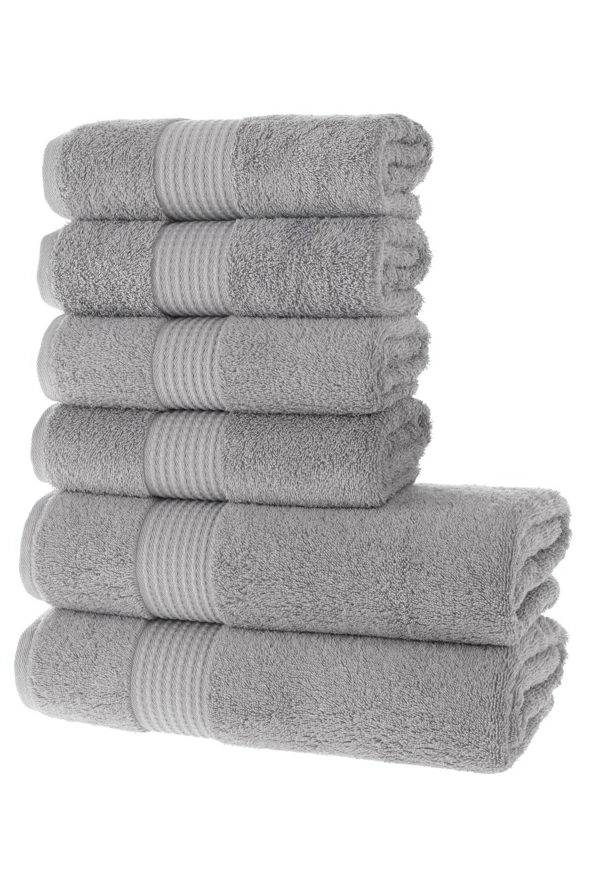 MAURA HOME Luxury Bath Towel Set 100% Cotton Hotel & Spa Quality 2 Large Bath Towels 70 x 140 cm 4 Large Hand Towels 50 x 100 Quick Drying Terry Towels Soft, Plush and Highly Absorbent Gray