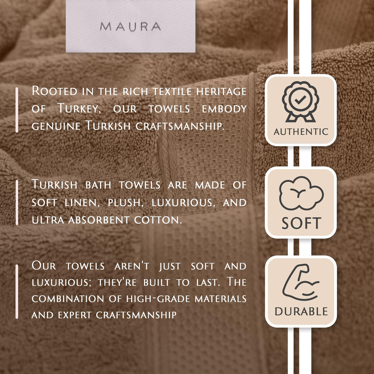 MAURA HOME 4 Piece Bath Towel Set. Extra Large Premium Turkish Towels. Thick, Soft, Plush and Highly Absorbent Luxury Hotel & Spa Quality Towels Sand